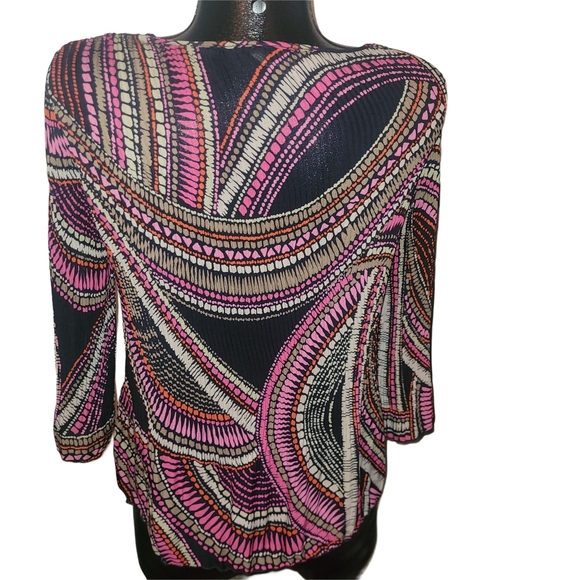 Cleo Multicolor Accordion Pleated Top with Crochet Neckline M - Picture 5 of 6